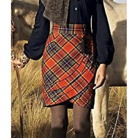 Plenty by Tracy Reese Dresses & Skirts - Plenty by Tracy Reese Easy Keeper Skirt Orange Plaid Wool Blend Tulip Hem Size 6